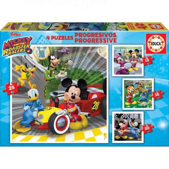 Puzzle Progresivo 12-16-20-25 Piezas Mickey & The Roadster Racers