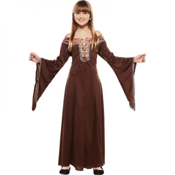 Disfraz Infantil Dama Medieval Marrón Infantil Talla 7-9 Años