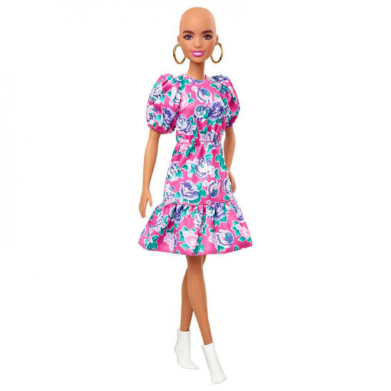 Barbie Fashionista Alopécica con Vestido de Flores y Mangas Abombadas