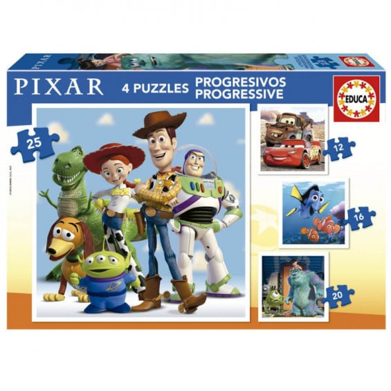 Puzzle Progresivo 12-16-20-25 Piezas Cars, Nemo, Monstruos SA y Toy Story