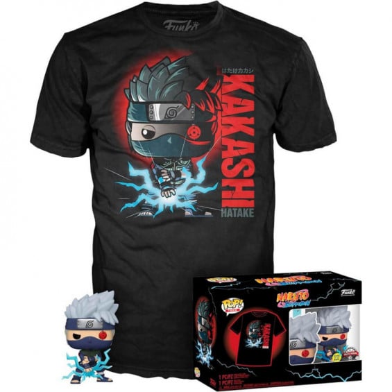 Funko Pop! & Tee Naruto Shippuden Pack Figura Kakashi Edición Especial Brilla en la Oscuridad con Camiseta Talla S