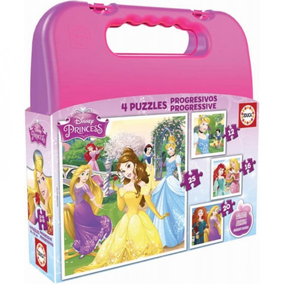 Puzzle Progresivo 12-16-20-25 Piezas Maleta Disney Princess