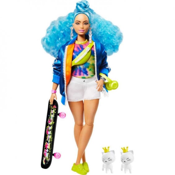 Barbie Extra con Pelo Azul Rizado y Mascota