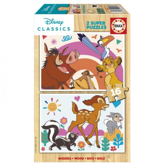 Puzzle Madera 2 x 16 Piezas Disney Animals