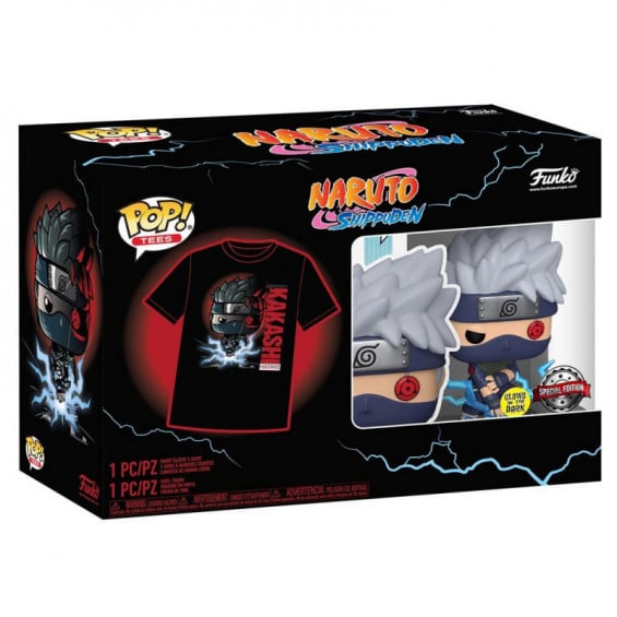 Funko Pop! Tees Naruto Shippuden Pack Figura Kakashi Edición Especial Brilla en la Oscuridad con Camiseta Talla XL
