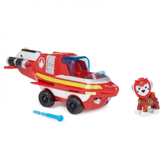 Paw Patrol Aqua Pups Figura Marshall con Coche Transformable Delfín