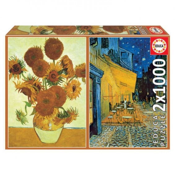 Puzzle 2 x 1000 Piezas Los Girasoles y Terraza de Café por la Noche