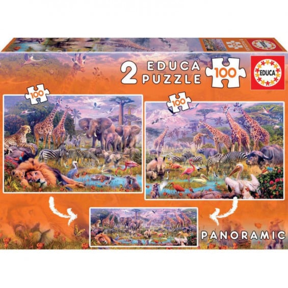 Puzzle 2 x 100 Piezas Animales Salvajes