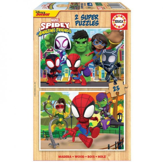 Puzzle Madera 2 x 25 Piezas Spidey & His Amazing Friends