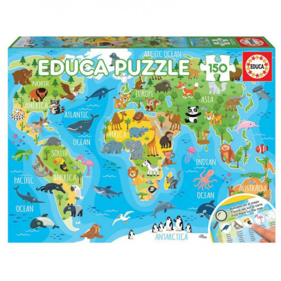 Educa Puzzle 150 Piezas Mapamundi Animales - 18115