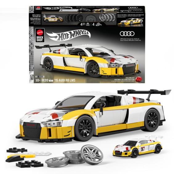 Mattel Brick Shop Conjunto de Construcción del Audi R8 LMS de 2015 de Hot Wheels de 820 Piezas