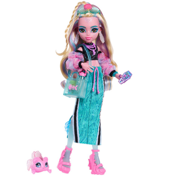 Monster High Muñeca Lagoona Blue con Mascota Neptuna y 7 Accesorios