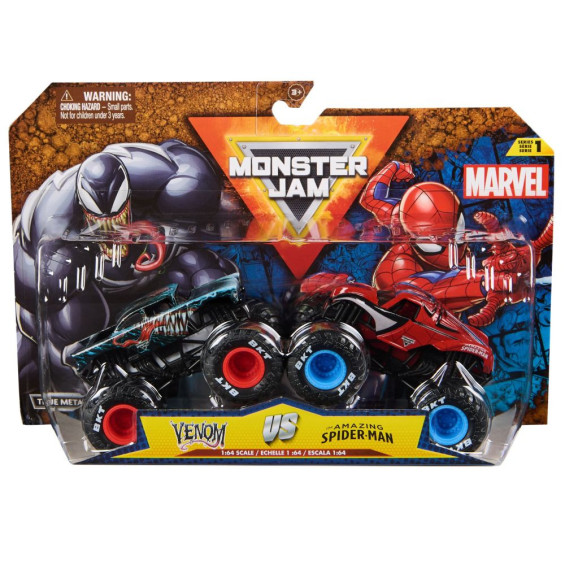 Monster Jam Marvel Pack 2 Vehículos Venom Vs Spider-Man