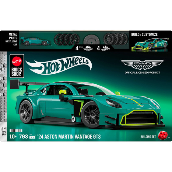 Mattel Brick Shop Hot Wheels Juego de construcción del Aston Martin Vintage GT3 de 2024 793 Piezas
