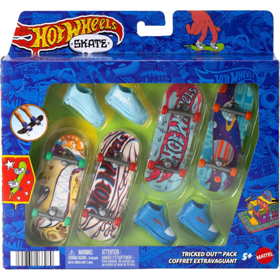 Hot Wheels Skate Set con 4 Monopatines y 2 Pares de Zapatos