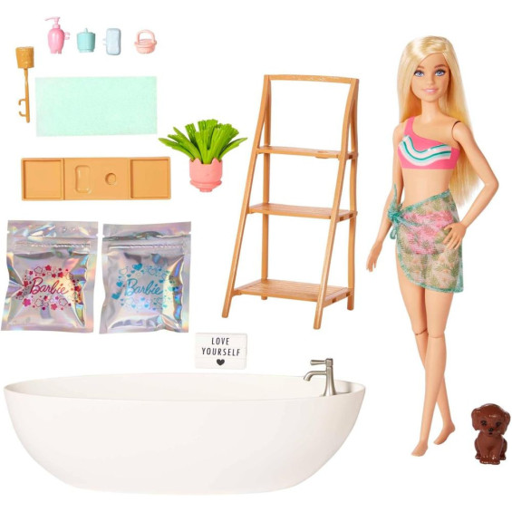 Barbie Bienestar Muñeca Rubia con Bañera
