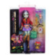 Monster High Jinafire Long Muñeca, Chica Dragón con Perrito Mascota Cloudy Yun Yun y 7 Accesorios