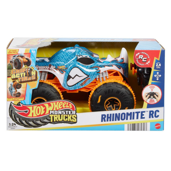 Hot Wheels Monster Trucks Camión de Juguete Teledirigido Rhinomite Escala 1:24