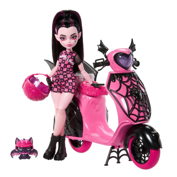 Monster High Draculaura con Moto Vampirística y Mascota