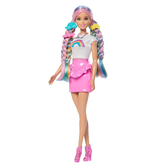 Barbie Muñeca Mechas Arcoíris con Melena Extralarga y 12 Accesorios para Peinarla