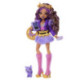Monster High Muñeca Clawdeen Wolf con Falda de Pelo, Mascota Crescent y 7 Accesorios