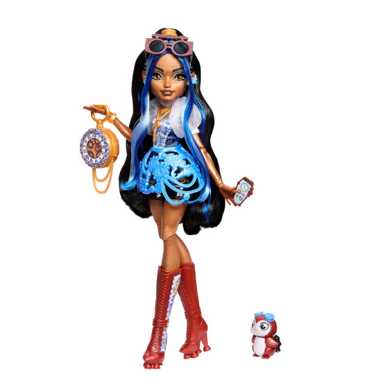 Monster High Muñeca Robecca Steam con Blusa Azul y Botas Propulsoras