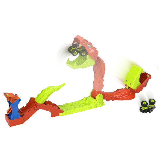 Hot Wheels Monster Trucks Conjunto de Juego Derriba a la Serpiente con Vehículo Bone Shaker