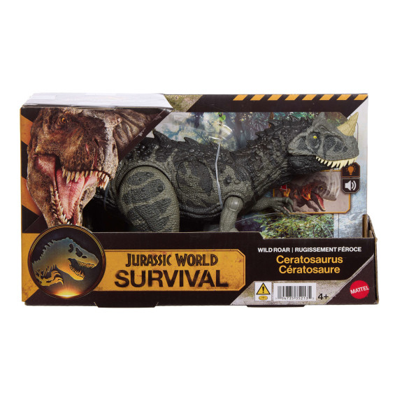 Jurassic World Survival Figura de Acción de Dinosaurio Ceratosaurus Rugido Salvaje de con Ataque Devorador y Sonidos