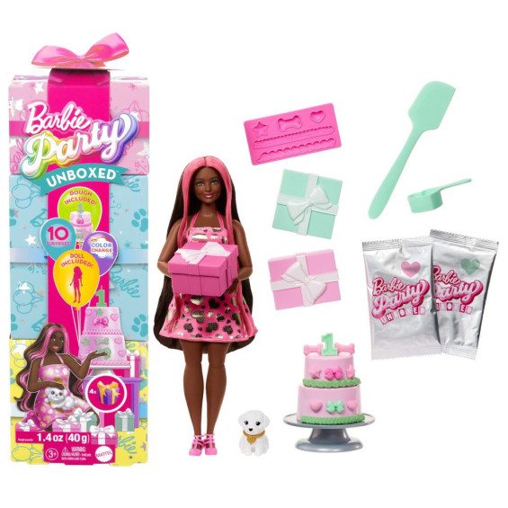 Barbie Party Unboxed Muñeca Roja con 10 Sorpresas