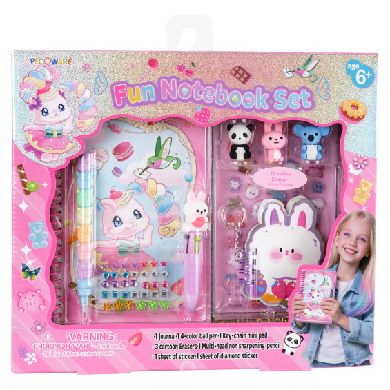 Set de Papelería Infantil Kawaii con Diario y Pegatinas de Diamantes