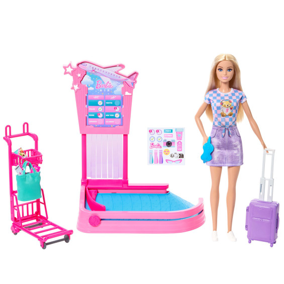 Barbie Malibu Family & Friends Aventuras sin Límites Muñeca con Estación de Recogida de Equipaje y Accesorios