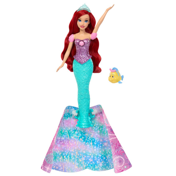 Mattel Disney Princess Muñeca Ariel Transformable con Figura Flounder y Accesorios