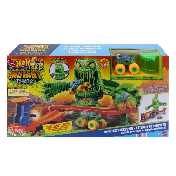 Hot Wheels Monster Trucks Mutant Chaos Derriba al Monstruo Mutante Conjunto de Juego con Mutant Rhinomite y Slime