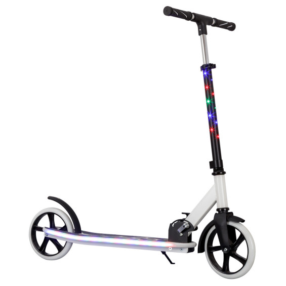 Patinete Urbano Blanco Plegable de Dos Ruedas Grandes con Luces LED